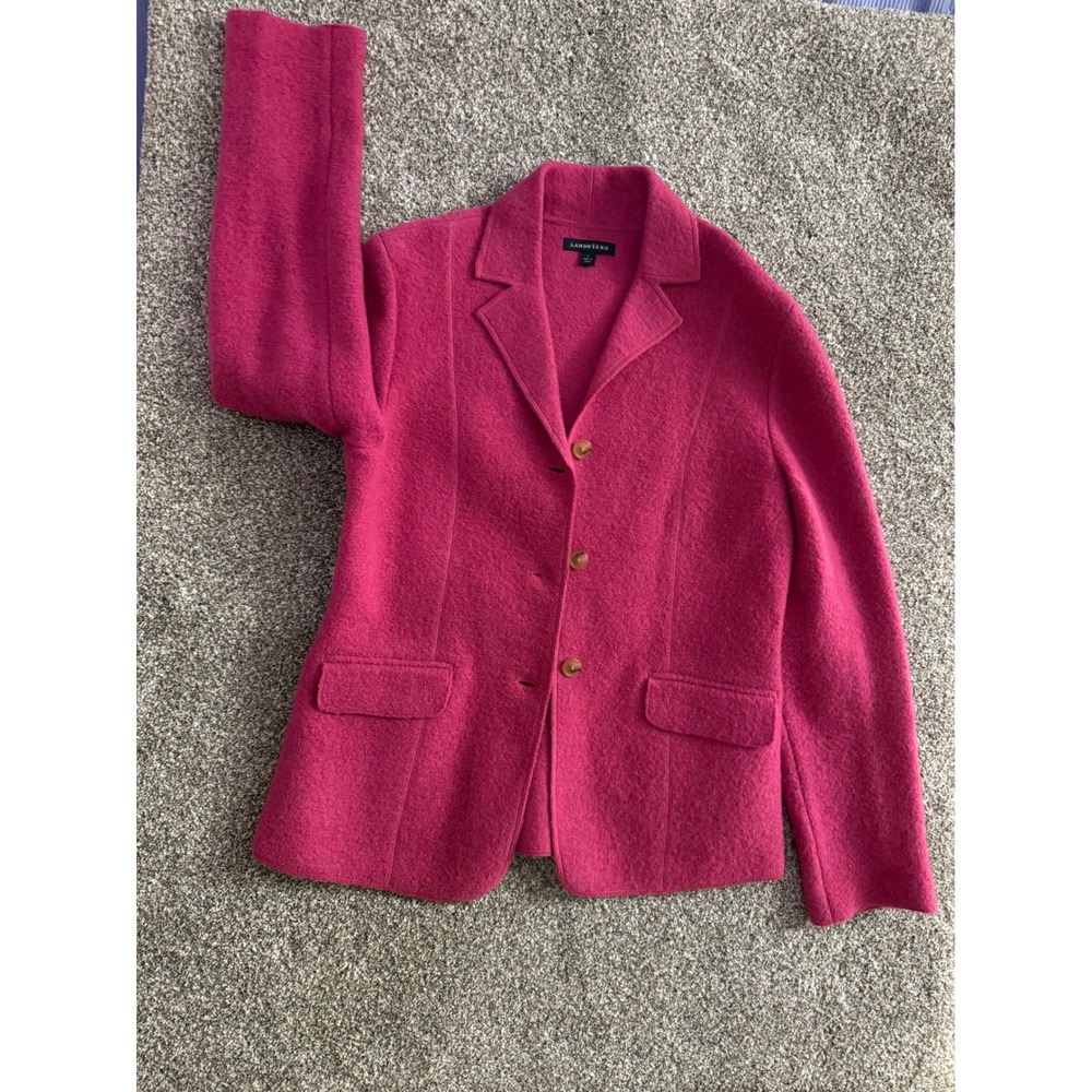Lands End Blazer 8 Pink 100% Boiled Wool 3-Button Jacket Professional Barbiecore